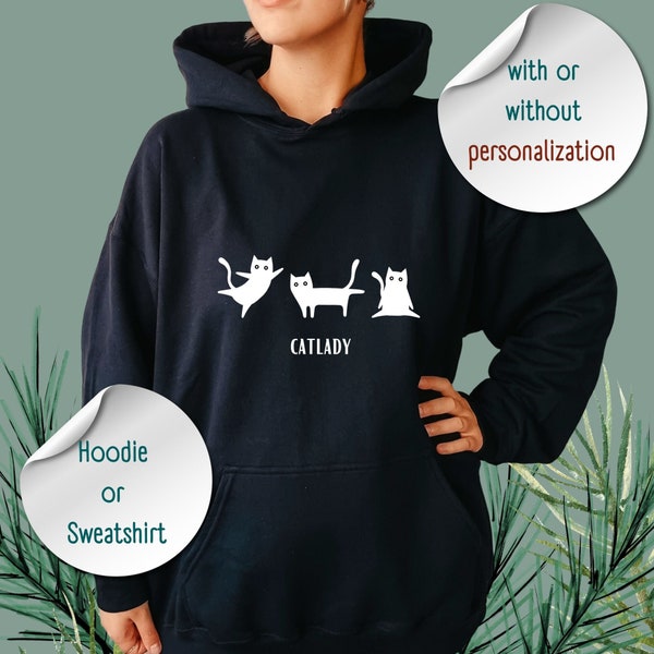 Personalisierbar Katzen Catlady Pullover Hoodie Sweatshirt Geschenk Gift for Her Him Custom Tshirt Animal Lover Geschenkidee Weihnachten