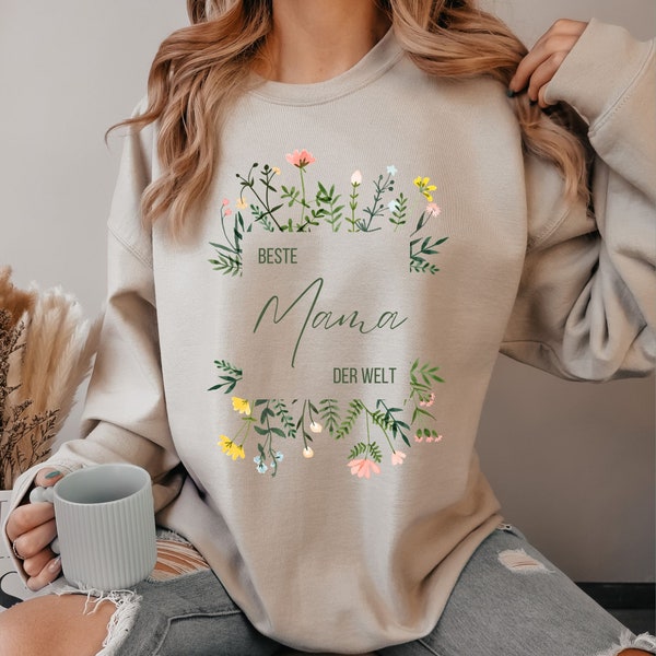Beste Mama der Welt Pullover, Geschenk Mama, Weihnachten Geschenk Geburtstag, Sweatshirt Blumen Wildblumen, Mutter Pulli, Muttertag Geschenk