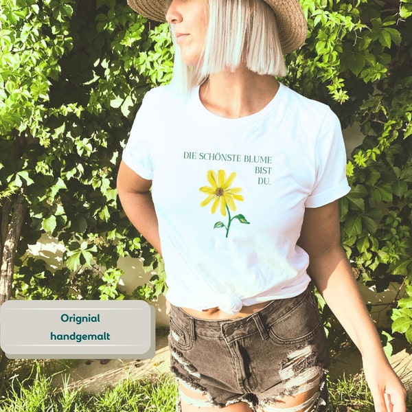 Sonnenblume Tshirt handgemalt, Geschenk individuell, Frühlings Shirt, Blumen Blüten Sommer, Ölmalerei, Kunstwerk einzigartig, Geschenkidee