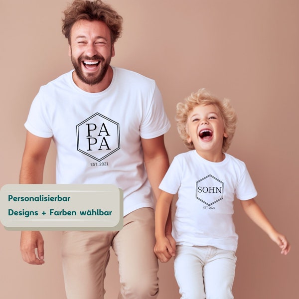 Papa und Kind Tshirt Set, personalisiert, Geschenk Papa, Geschenk für Papa an Weihnachten, Geburtstag, Vatertag, Vatertagsgeschenk, Familie