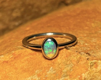 Australian solid crystal opal ring, sterling silver, size 5