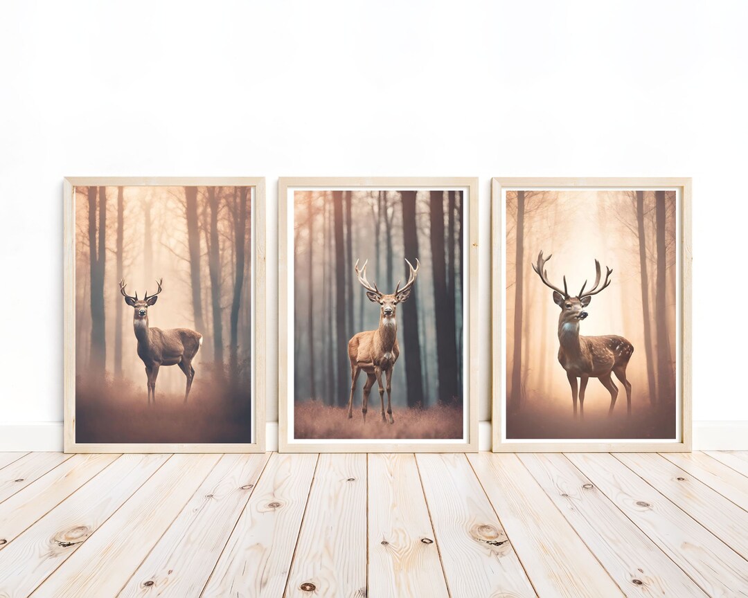 Autumn Deer Trio: Set of 3 Wall Art Prints in Soft and Earthy Tones ...