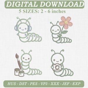 Spring Caterpillar Embroidery Design Bundle, Baby Bug Icons (Digital Download)