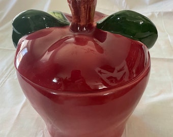 Large Vintage Mid Century Ceramic Apple Shaped Cookie Jar