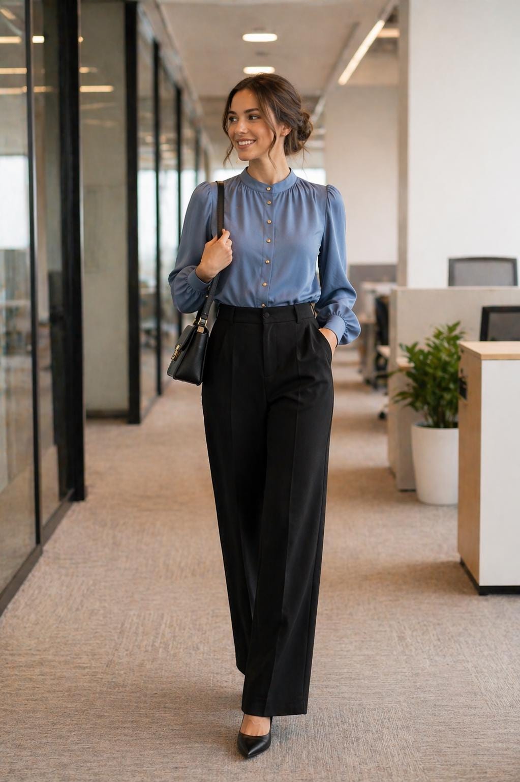 Bishop Sleeve Blouse Sewing Pattern – Stand Collar Button-up Shirt (PDF ...