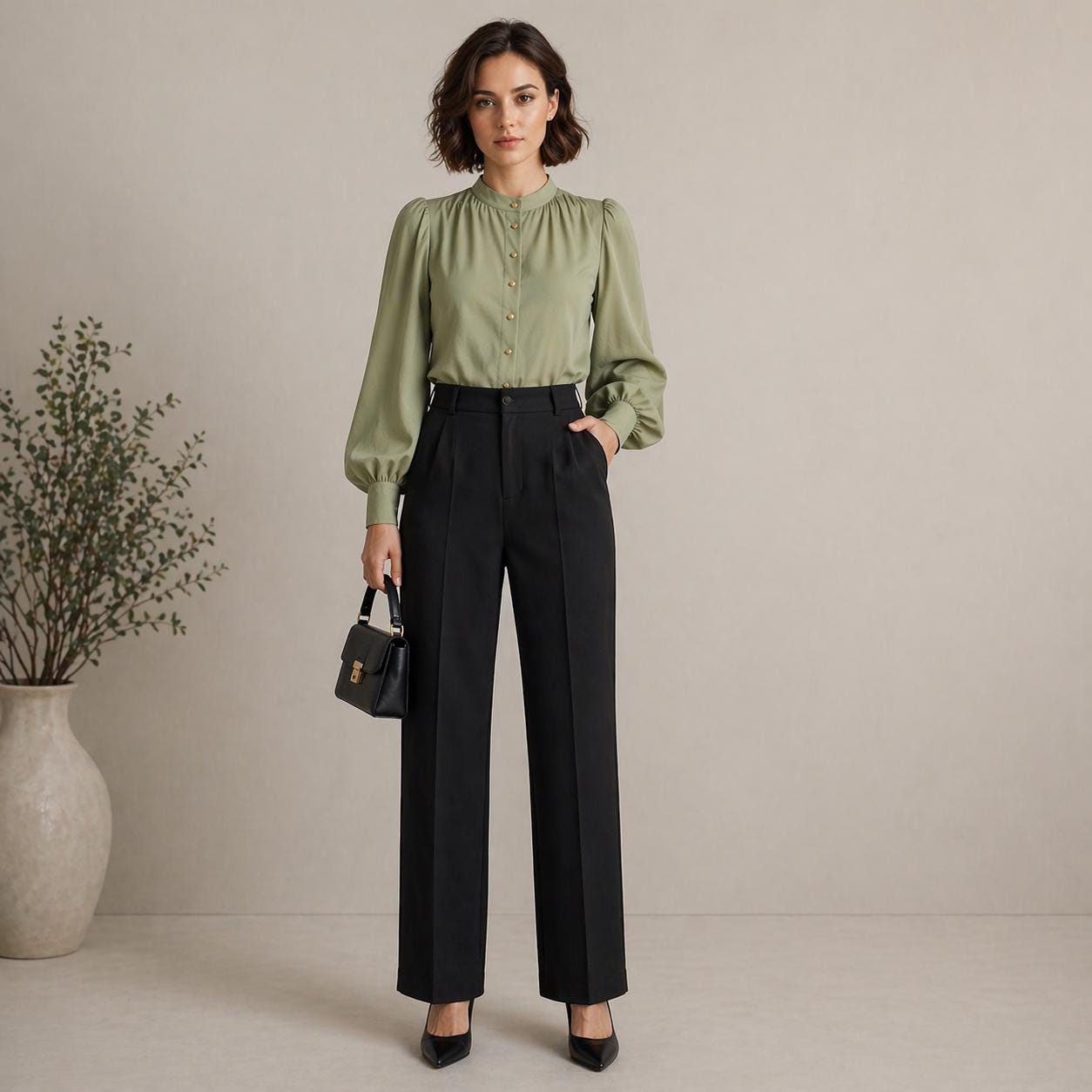 Bishop Sleeve Blouse Sewing Pattern – Stand Collar Button-up Shirt (PDF ...