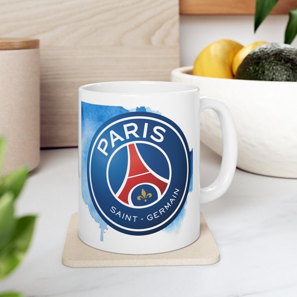 Mug en céramique avec l'écusson du PSG Saint Germain, Mug à offrir à un fan du PSG, mug personnalisé du club du PSG