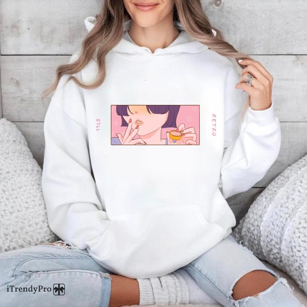 Unisex anime hoodie, trendy cotton sweatshirt, Asian print kangaroo pocket hoodie