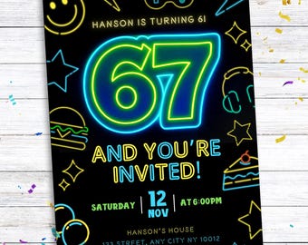 Six Seven Birthday Party Invitation, 6 7 Meme Birthday, 6 7 Invite, 7th Birthday, Editable Canva Template, Neon Birthday, 6th Birthday