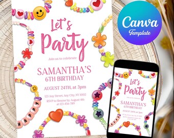 In meinem Birthday Era Einladung bearbeitbares Armband-Geburtstags-Party einladen Perlenarmband, der Canva Vorlage druckbare sofort-Download einlädt