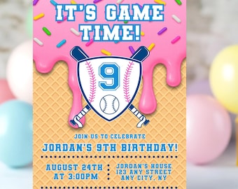 Invitación de cumpleaños de béisbol, plantilla editable de Canva, invitación digital de cumpleaños de béisbol, acceso y descarga instantáneos.
