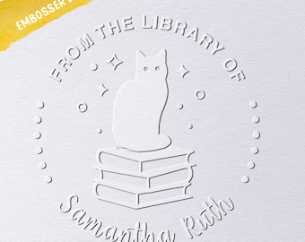 Book Embosser, Custom From The Library Of Book Embosser, Book Stamp, Library Embosser, Ex Libris Cat book embosser, Ex Libris Embosser Stamp