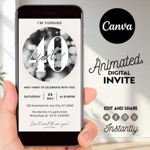 Moderne 40e verjaardagsuitnodiging, bewerkbare Canva Evite, afdrukbare mijlpaalfeestkaart, digitale download voor haar of hem, 40e verjaardag Evite
