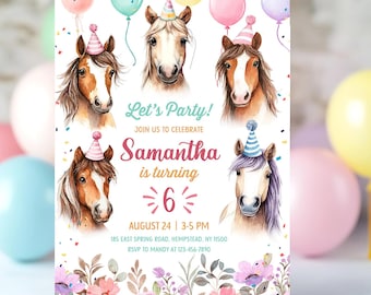 Horse Birthday Invitation Equestrian Party Invite Pony Theme Birthday Kids Party Horse Birthday Card Western cowgirl cowboy celebration
