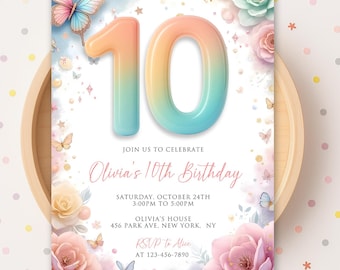 10 Geburtstagseinladungen Für Mädchen Mit Umschlägen – Motiv Rosa Torte, Mit Echter Vergoldung, 10x15 Cm