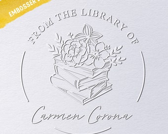 Flower Book Embosser, From The Library Of Book Embosser, Book Stamp, Library Embosser, Ex Libris, Book Lover Gift, Ex Libris Embosser Stamp