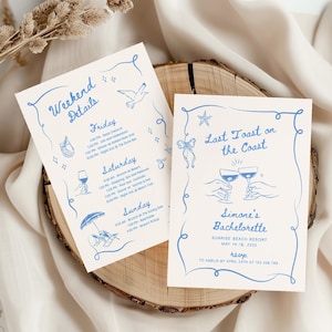 Coastal Last Toast on the Coast Bachelorette Invitation and Itinerary Template Beach Bachelorette Party Invite Printable Canva Itinerary