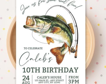 Editable Fishing Birthday Invitation Template, Fish Birthday Invite, Reel in the Fun Party, Boy Birthday, Printable Canva Template