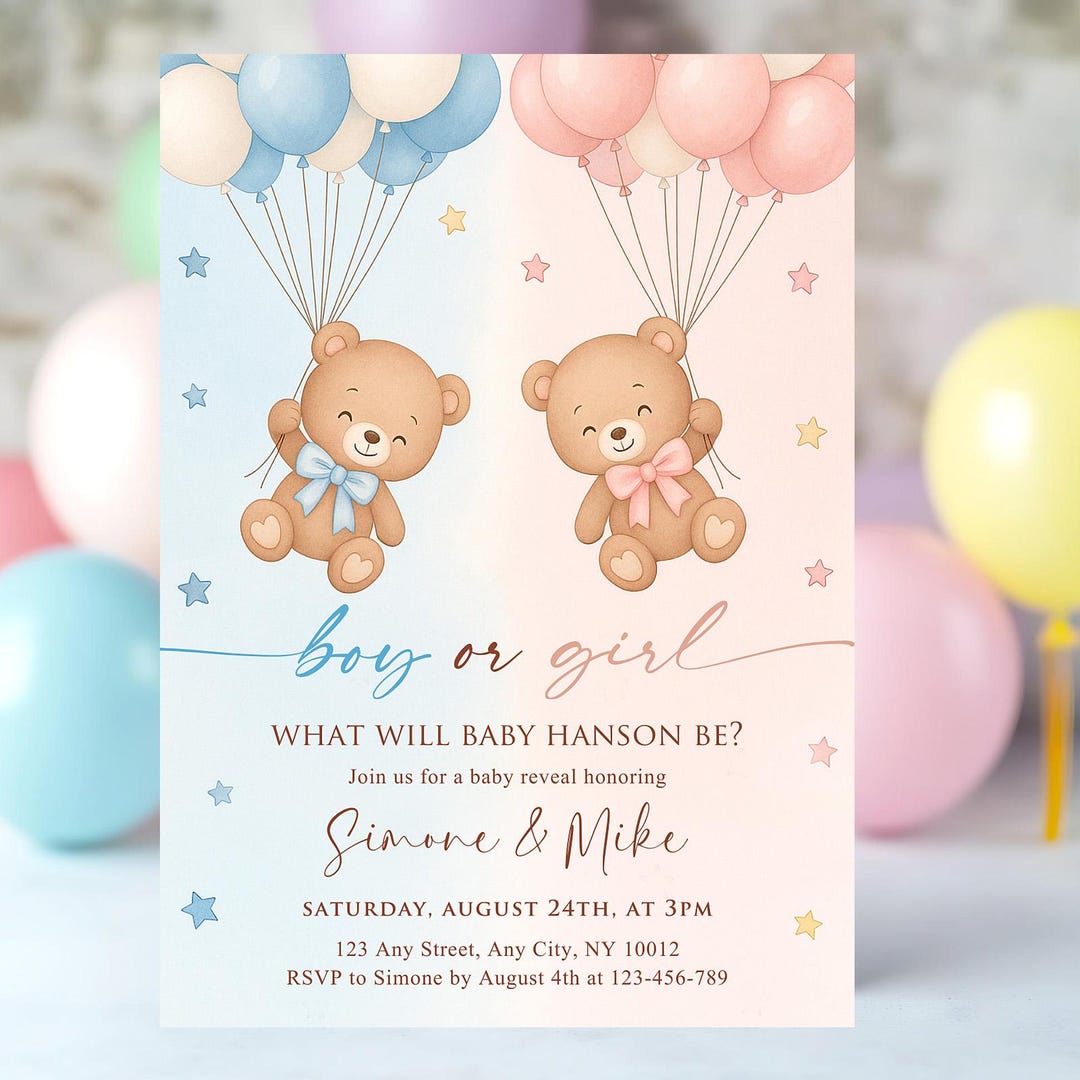Editable Gender Reveal Invitation, He or She Baby Shower Invite, Boho ...