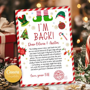 Carta de elfo, carta de llegada de elfo, carta de regreso de elfo, carta de saludo de elfo, carta de Papá Noel, elfo, carta del Polo Norte, carta de regreso de elfo Canva