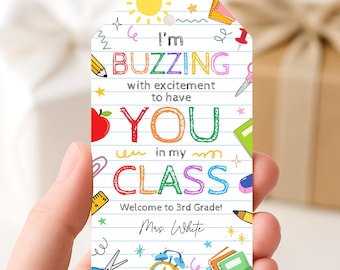 Back to School Gift Tag, I'm Buzzing with Excitement Tag, Printable Back To School Tag, First Day Of School Gift Tag, Canva Template