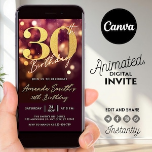 30th Birthday Invitation, Editable Digital Invite, Canva Template, Dirty Thirty Evite, Printable Card, Instant Download, Fun 30th Party