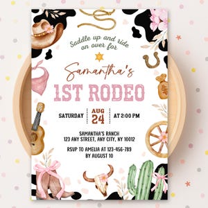 My First Rodeo Birthday Invitation Girl, Cowgirl 1st Birthday Invite, Wild West Party Template, Pink Rodeo Birthday, Editable Canva Invite