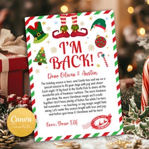 Carta de elfo, carta de llegada de elfo, carta de regreso de elfo, carta de saludo de elfo, carta de Papá Noel, elfo, carta del Polo Norte, carta de regreso de elfo Canva