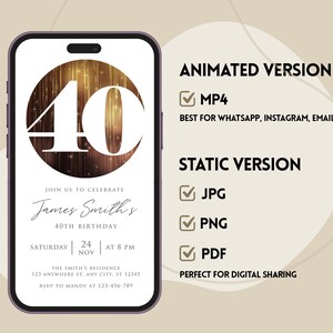 40th Birthday Invitation Canva Template | Editable Gold Evite | Instant ...