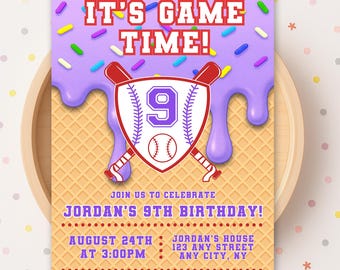 Invitación de cumpleaños de béisbol, plantilla editable de Canva, invitación digital de cumpleaños de béisbol, acceso y descarga instantáneos.