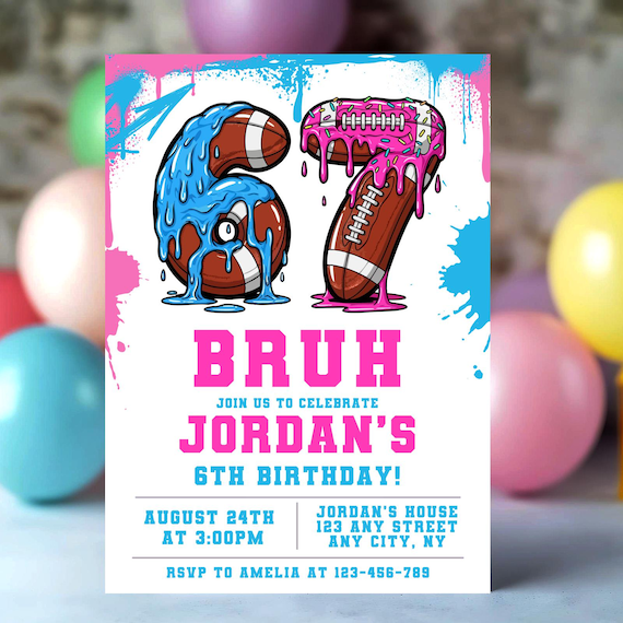 Six Seven Birthday Party Invitation, 6 7 Meme Birthday, 6 7 Invite, 7th Birthday, 6th Birthday Football Birthday, Rugby Birthday Invitation