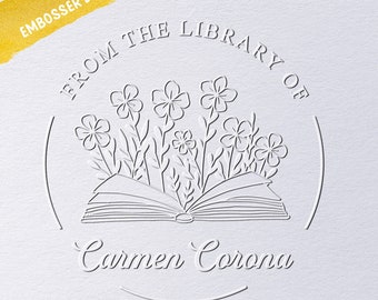 Flower Book Embosser, From The Library Of Book Embosser, Book Stamp, Library Embosser, Ex Libris, Book Lover Gift, Ex Libris Embosser Stamp