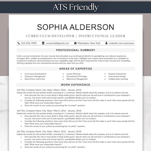 Plantilla de paquete de currículum y carta de presentación para Microsoft Word, Google Docs, Apple, Mac Pages, ATS, CV moderno y sencillo de una y dos páginas para profesores