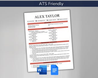 New Grad Nursing Resume & Cover Letter Bundle Template for Microsoft Word Google Docs ATS Friendly One Page Simple Modern CV Student Nurse