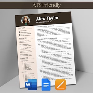 Plantilla de paquete de currículum y carta de presentación para Microsoft Word, Google Docs, Apple, Mac Pages, ATS, CV moderno y sencillo de una y dos páginas para profesores