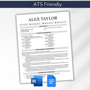 New Grad Nursing Resume & Cover Letter Bundle Template for Microsoft Word Google Docs ATS Friendly One Page Simple Modern CV Student Nurse