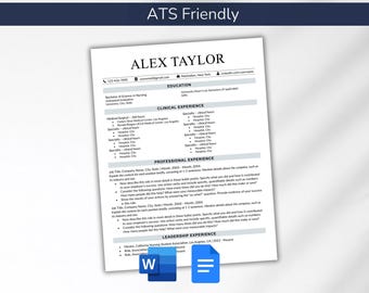 New Grad Nursing Resume & Cover Letter Bundle Template for Microsoft Word Google Docs ATS Friendly One Page Simple Modern CV Student Nurse