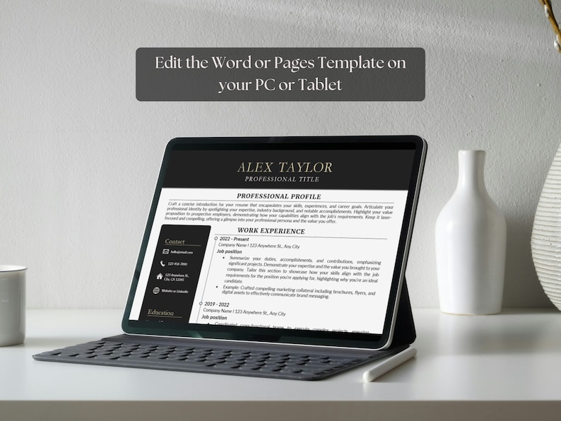 Resume Template Word & Pages ATS Friendly CV Digital Editable Black ...