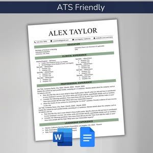 New Grad Nursing Resume & Cover Letter Bundle Template for Microsoft Word Google Docs ATS Friendly One Page Simple Modern CV Student Nurse