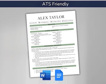 New Grad Nursing Resume & Cover Letter Bundle Template for Microsoft Word Google Docs ATS Friendly One Page Simple Modern CV Student Nurse
