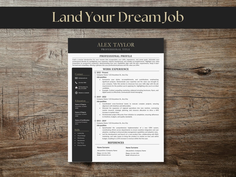 Resume Template Word & Pages ATS Friendly CV Digital Editable Black ...