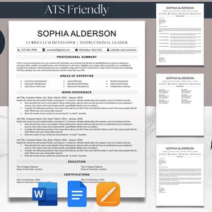 Plantilla de paquete de currículum y carta de presentación para Microsoft Word, Google Docs, Apple, Mac Pages, ATS, CV moderno y sencillo de una y dos páginas para profesores