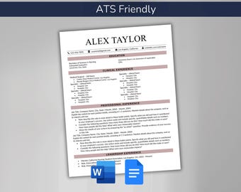 New Grad Nursing Resume & Cover Letter Bundle Template for Microsoft Word Google Docs ATS Friendly One Page Simple Modern CV Student Nurse