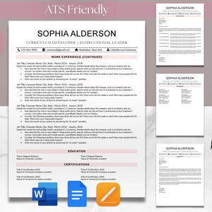 Plantilla de paquete de currículum y carta de presentación para Microsoft Word, Google Docs, Apple, Mac Pages, ATS, Friendly Teacher, CV moderno y bonito de una y dos páginas