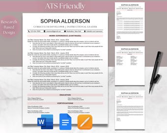 Resume & Cover Letter Bundle Template for Microsoft Word Google Docs Apple Mac Pages ATS Friendly Teacher One and Two Page Pretty Modern CV