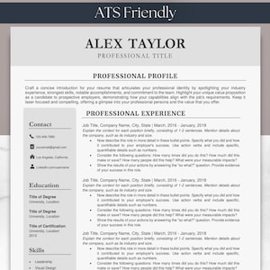 Plantilla de paquete de currículum y carta de presentación Microsoft Word Google Docs Apple Mac Pages ATS Friendly CV ejecutivo simple y moderno de una y dos páginas