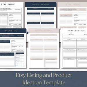 Novo formulário de listagem Etsy e modelo de ideação de produto Pacote de planejador para impressão em PDF Desenvolvimento de produto digital Brainstorm de preços para loja Etsy