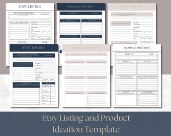 New Etsy Listing Form & Product Ideation Template Printable Planner PDF Bundle Digital Product Development Pricing Brainstorm for Etsy Shop