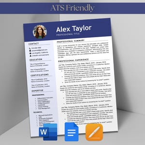Plantilla de paquete de currículum y carta de presentación para Microsoft Word, Google Docs, Apple, Mac Pages, ATS, CV moderno y sencillo de una y dos páginas para profesores