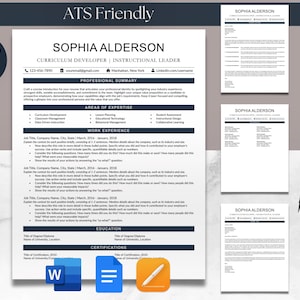 Plantilla de paquete de currículum y carta de presentación para Microsoft Word, Google Docs, Apple, Mac Pages, ATS, CV moderno y sencillo de una y dos páginas para profesores
